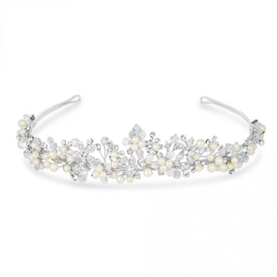 Designer crystal and pearl embellished flower tiara
